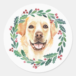 Pegatina Redonda Navidades de perros elegantes del Labrador amarill