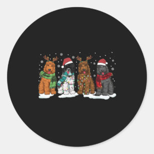 Pegatina Redonda Navidades de perros Goldendoodle iluminan Doodle d