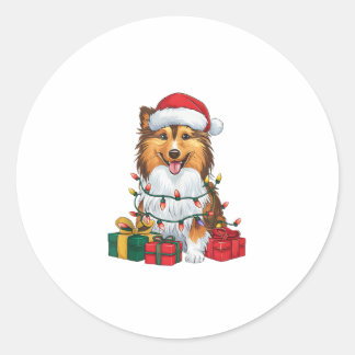 Pegatina Redonda Navidades de perros lascivos de Santa Hat Sheltie