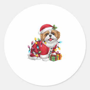 Pegatina Redonda Navidades de perros Santa Shih Tzu