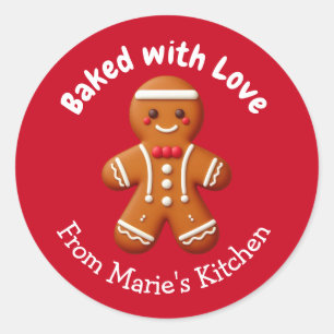 Pegatina Redonda Navidades de personalizable Gingerbread horneados 
