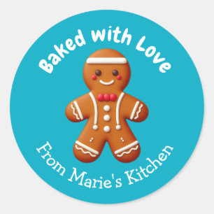 Pegatina Redonda Navidades de personalizable Gingerbread horneados