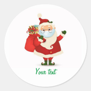 Pegatina Redonda Navidades de personalizable Santa con gafas de más