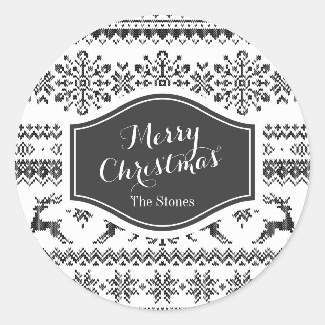 Pegatina Redonda Navidades de personalizado suéter negro patrón de  (Anverso)