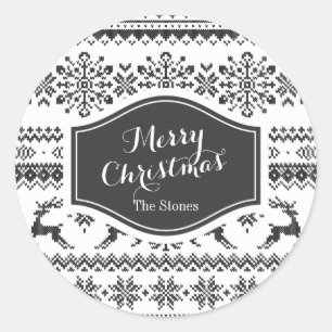 Pegatina Redonda Navidades de personalizado suéter negro patrón de