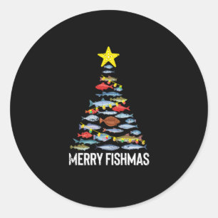 Pegatina Redonda Navidades de pescado divertidos de Merry Fishmas