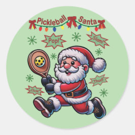 Pegatina Redonda Navidades de Pickleball Santa Claus