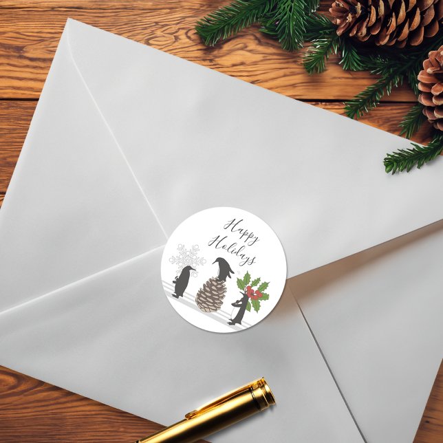 Pegatina Redonda Navidades de pingüinos graciosos personalizados (Subido por el creador)
