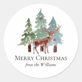 Pegatina Redonda Navidades De Pinos De Cerveza Y Nieve