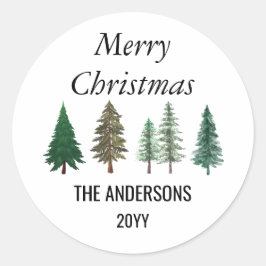 Pegatina Redonda Navidades de Pinos Elegantes de Winter Forest