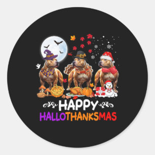 Pegatina Redonda Navidades de Pitbull Dog Felices Hallothankmas Tha