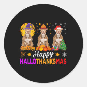Pegatina Redonda Navidades de Pitbull Dog Halloween Hallothanksmas 