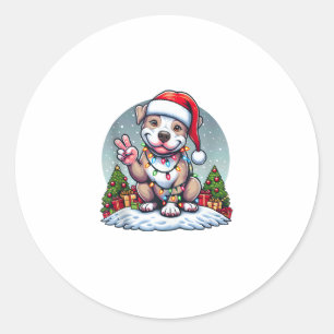 Pegatina Redonda Navidades de Pitbull, mano de paz divertida, ilumi