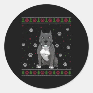 Pegatina Redonda Navidades de Pitbull Sweater Xmas Mascota Animal D