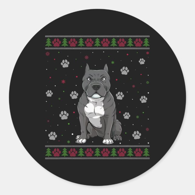 Pegatina Redonda Navidades de Pitbull Sweater Xmas Mascota Animal D (Anverso)
