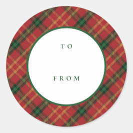Pegatina Redonda Navidades De Plaid Clásicos A Desde Vacaciones En