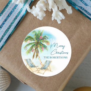 Pegatina Redonda Navidades de playa Palm Tree Tropical