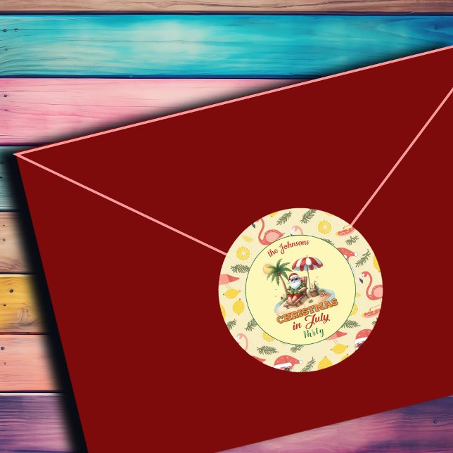 Pegatina Redonda Navidades de playa tropical y Santa  en julio Fies (Subido por el creador)