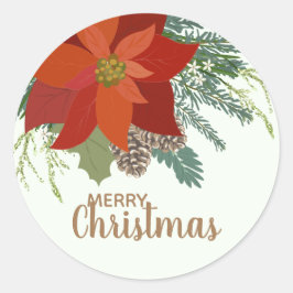 Pegatina Redonda Navidades de Poinsettia Rojo