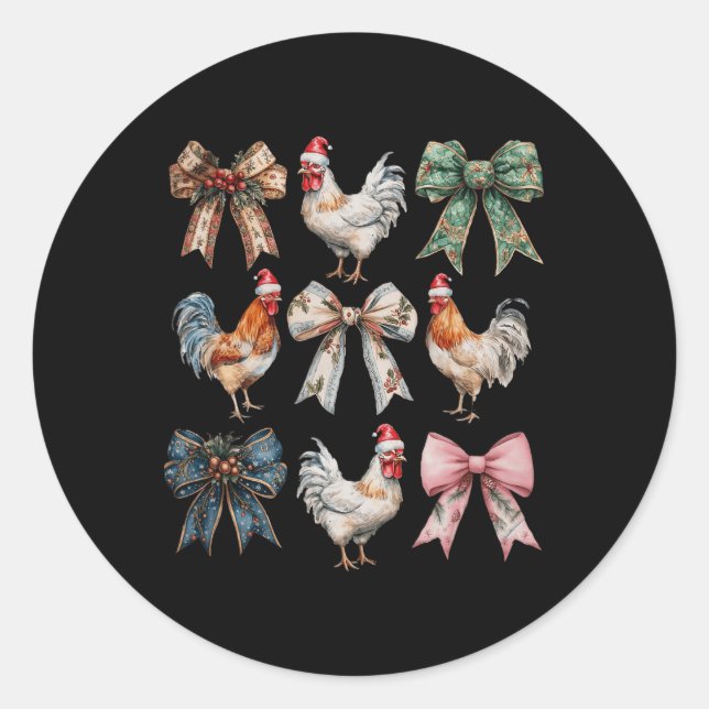 Pegatina Redonda Navidades de pollo de Coquette Bow (Anverso)