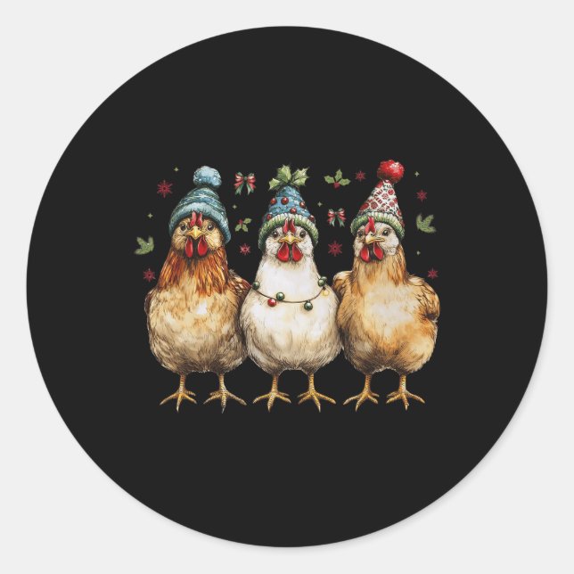 Pegatina Redonda Navidades de pollo de granja Coquette Bow Chicken (Anverso)