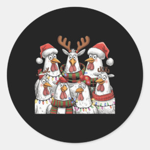 Pegatina Redonda Navidades de pollo divertidos iluminan la granja a