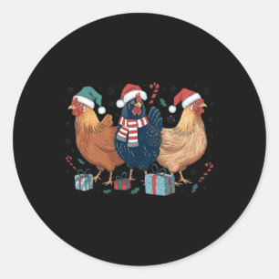 Pegatina Redonda Navidades de pollo divertidos iluminan la granja a