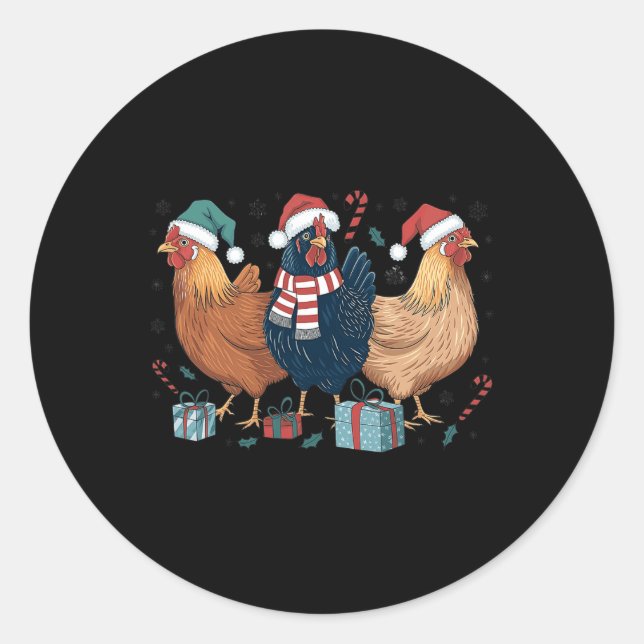 Pegatina Redonda Navidades de pollo divertidos iluminan la granja a (Anverso)