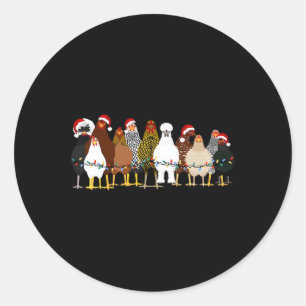 Pegatina Redonda Navidades de pollo divertidos iluminan la granja a