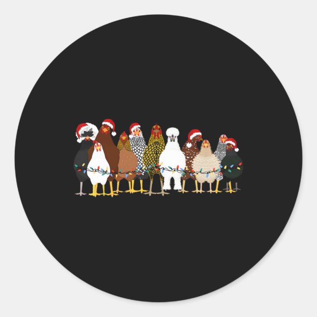 Pegatina Redonda Navidades de pollo divertidos iluminan la granja a (Anverso)