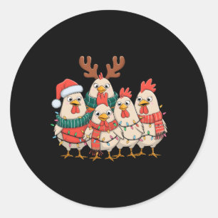 Pegatina Redonda Navidades de pollo divertidos iluminan la granja a