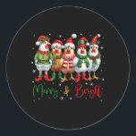 Pegatina Redonda Navidades de pollo divertidos iluminan la granja a<br><div class="desc">Navidades de pollo divertidos iluminan granja animal Navidad</div>