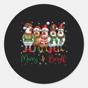 Pegatina Redonda Navidades de pollo divertidos iluminan la granja a