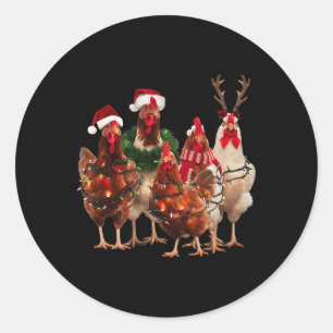 Pegatina Redonda Navidades de pollo divertidos iluminan la granja a