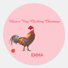 Pegatina Redonda Navidades de pollo divertidos saludan