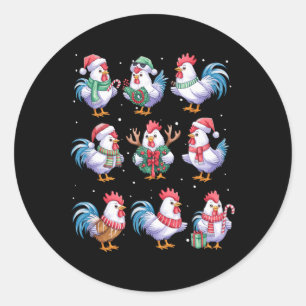 Pegatina Redonda Navidades de pollo iluminan divertidos pollos sobr
