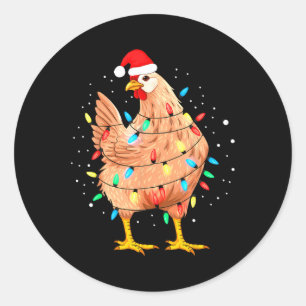Pegatina Redonda Navidades de pollo iluminan granja animal Graciosa