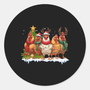 Pegatina Redonda Navidades de pollo iluminan granjas animales Curas