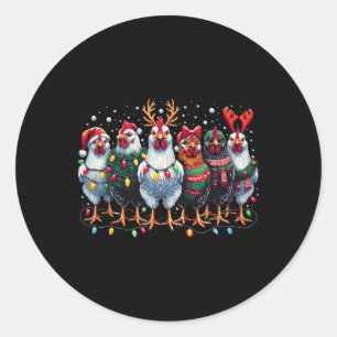 Pegatina Redonda Navidades de pollo iluminan la granja navideña