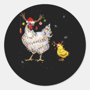Pegatina Redonda Navidades de pollo Tee Reindes Navidades Luces