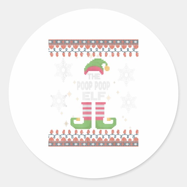 Pegatina Redonda Navidades de Poop Elf Ugly (Anverso)