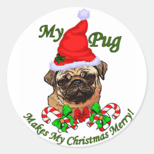 Pegatina Redonda Navidades de Pug Lovers regalos