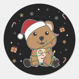 Pegatina Redonda Navidades de Quokka Nieve Animales De Invierno Quo