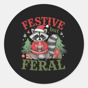 Pegatina Redonda Navidades de racconos animales festivos pero feral