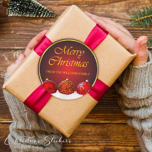 Pegatina Redonda Navidades de Red & Gold Holly Baubles