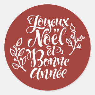 Pegatina Redonda Navidades de Red Joyeux Noël y Bonne Année