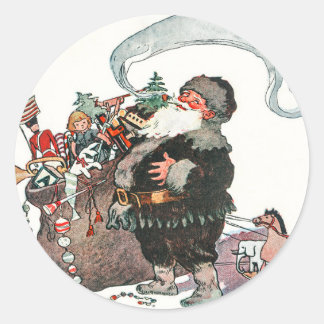 Pegatina Redonda Navidades de regalos del Viejo Elf Santa Claus