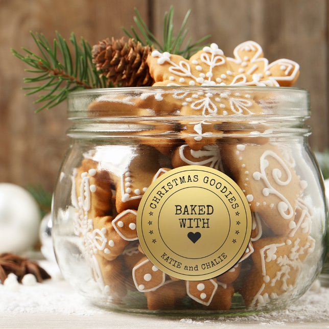 Pegatina Redonda Navidades de Relieve metalizado de impresión de or (Faux Foil Gold Christmas Goodies Classic Round Sticker)