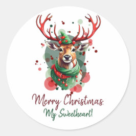 Pegatina Redonda Navidades de reno personalizable
