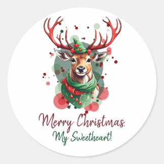 Pegatina Redonda Navidades de reno personalizable
